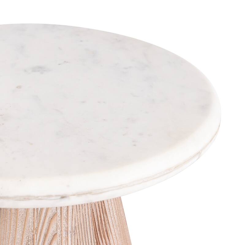 Round Wooden Side Table with Marble Top - 22" - Beige and White
