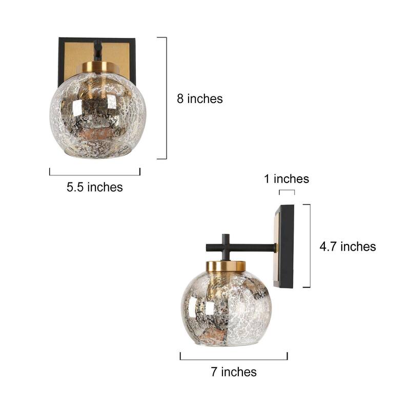 Ziv Modern 1-Light Black Gold Wall Sconce Mercury Glass Vanity Lights for Bathroom - 5.5" L x 7" W x 8" H