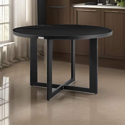 Ollie 48 Inch Patio Dining Table, Aluminum Frame and Round Tabletop, Black