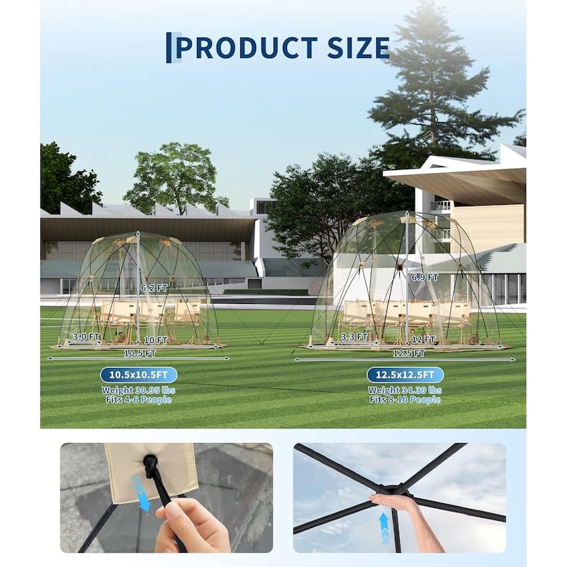 12x12 ft Pop Up Bubble Tent, 4-6 Person Camping Shelter - N/A