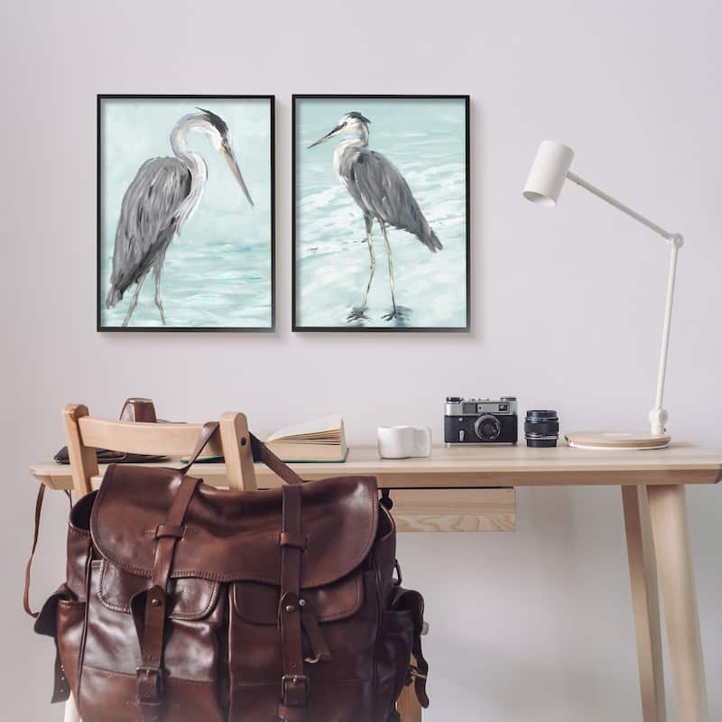 Stupell Heron Birds Standing Shallow Beach Water Coastal Waves 2pc Multi Piece Framed Wall Art Set