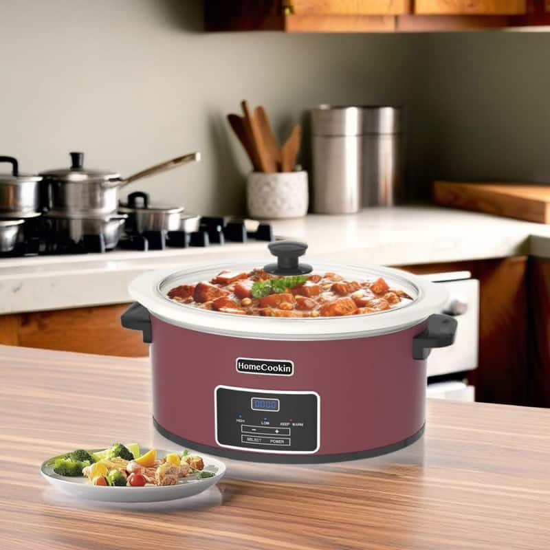6 QT Red Digital Programmable Slow Cooker with Removable Crock