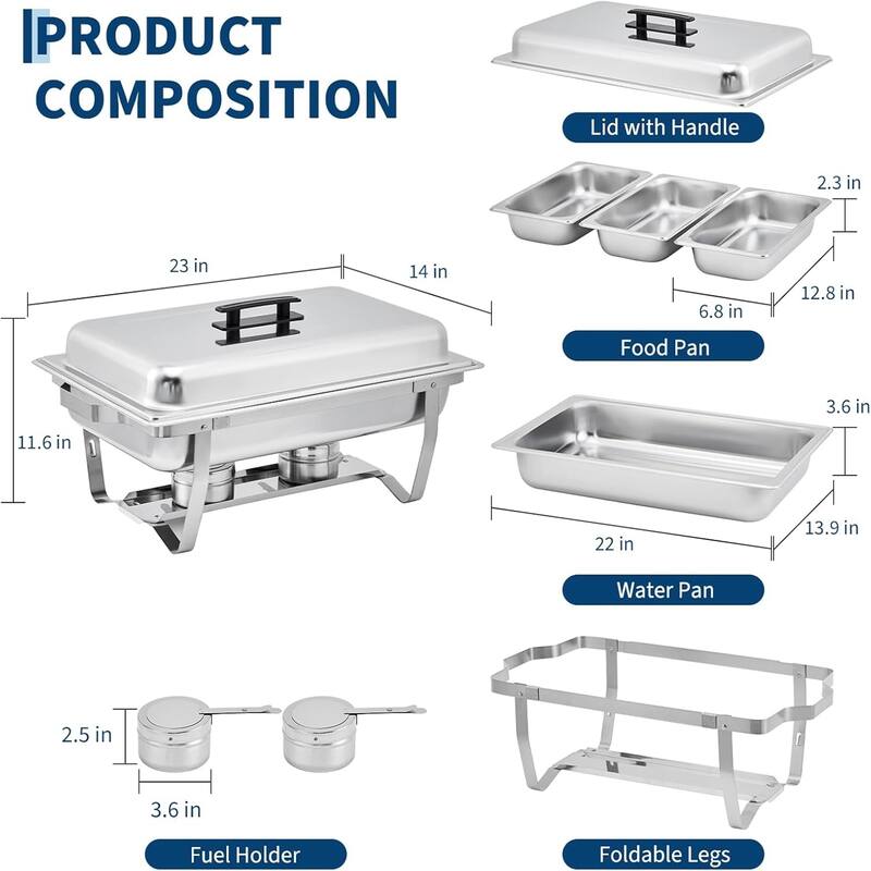 2-Pack Stainless Steel Buffet Server Set 3-Well Rectangular Chafing Dish