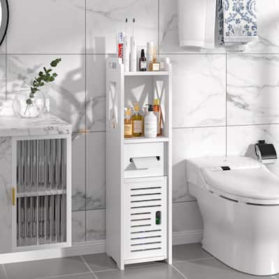 VECELO White Small Bathroom Storage Cabinet Toilet Paper Storage for Half Bathroom Narrow Toilet Paper Cabinet