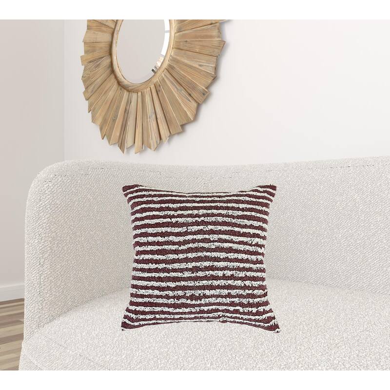 HomeRoots 20" X 20" Maroon And Cream 100% Cotton Striped Zippered Pillow
