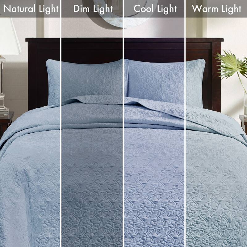 Madison Park Mansfield Reversible Oversized 3-piece Solid Texture Bedspread Quilt Set with Matching Shams