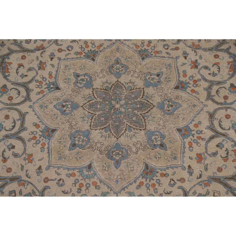Hand Knotted Oriental 100% Wool Carpet Traditional Floral Beige & Ivories Tabriz Area Rug - 10' 1'' X 6' 10''