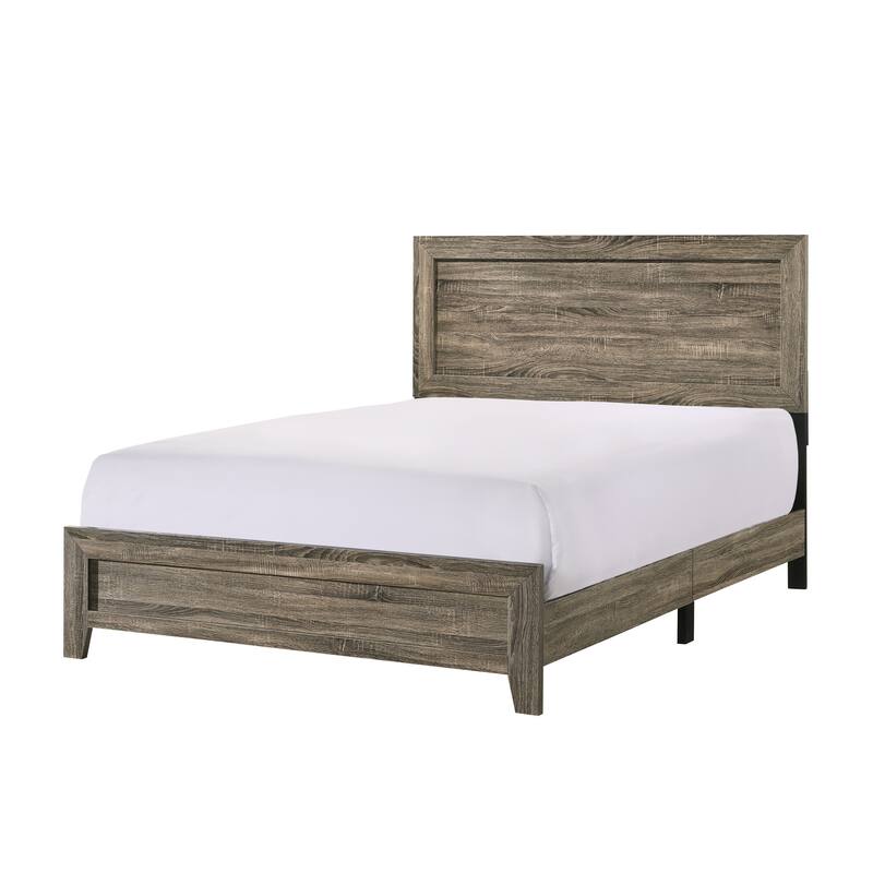Contemporary Grey Wooden Queen Size Panel Bed with Wood Veneers & Solids
