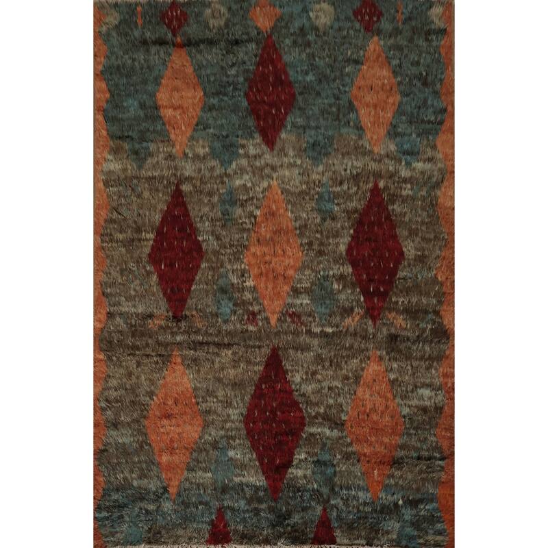 Hand Knotted Oriental 100% Wool Carpet Modern Tribal Brown Moroccan Area Rug - 10' 2'' X 7' 11''