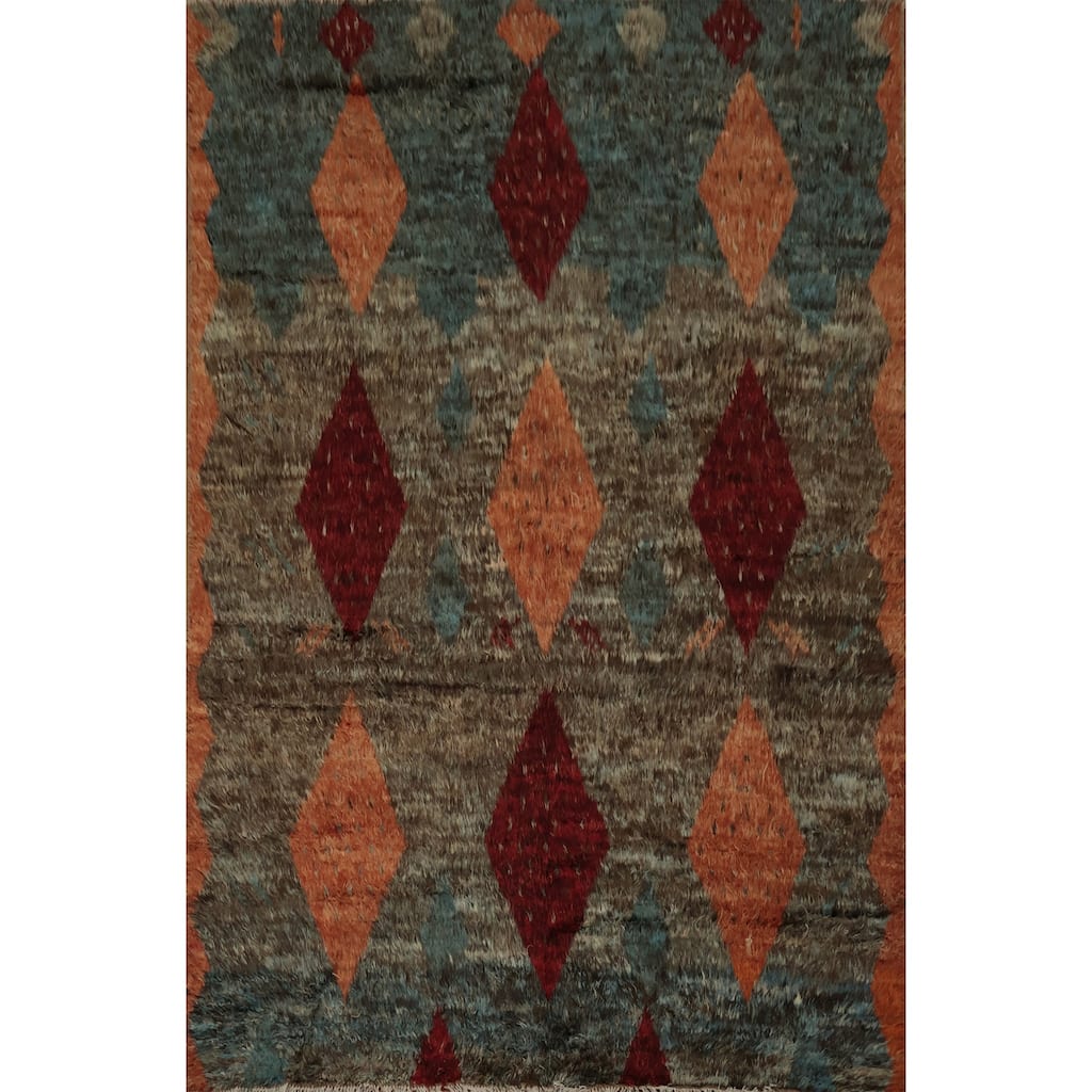 Hand Knotted Oriental 100% Wool Carpet Modern Tribal Brown Moroccan Area Rug - 10' 2'' X 7' 11''