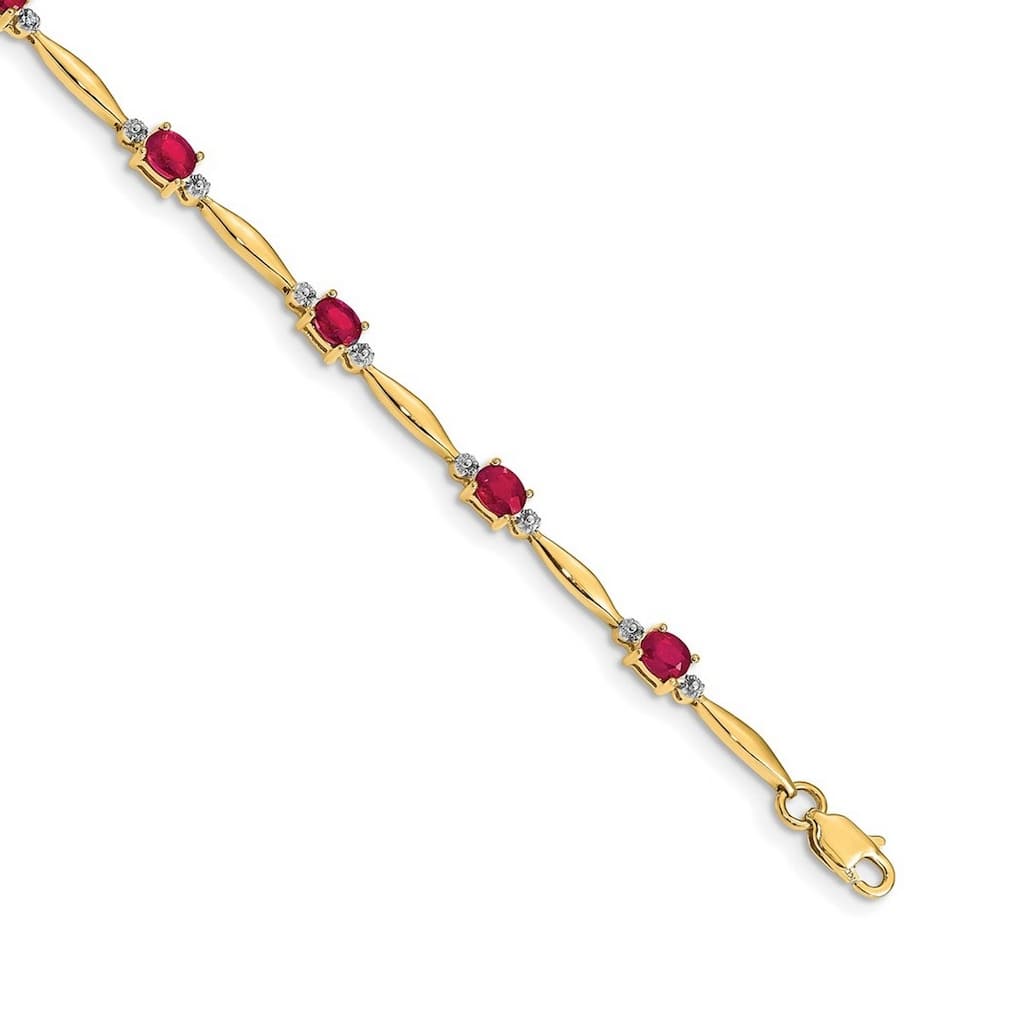 Curata 14k Diamond and Composite Ruby Oval Bracelet
