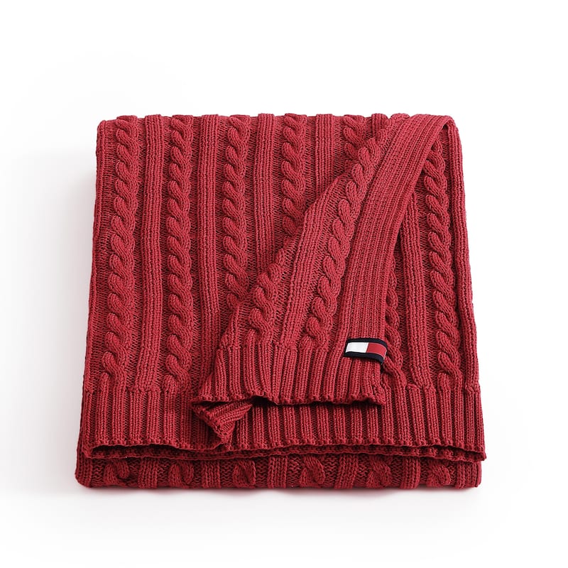 Tommy Hilfiger Hilfiger Cable Knit Solid Throw Blanket - Red