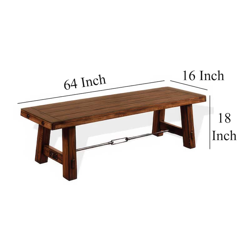Reggie Wooden Bench | Rustic Brown Mahogany Wood, Angled Legs | Turnbuckle Accents | 64"
