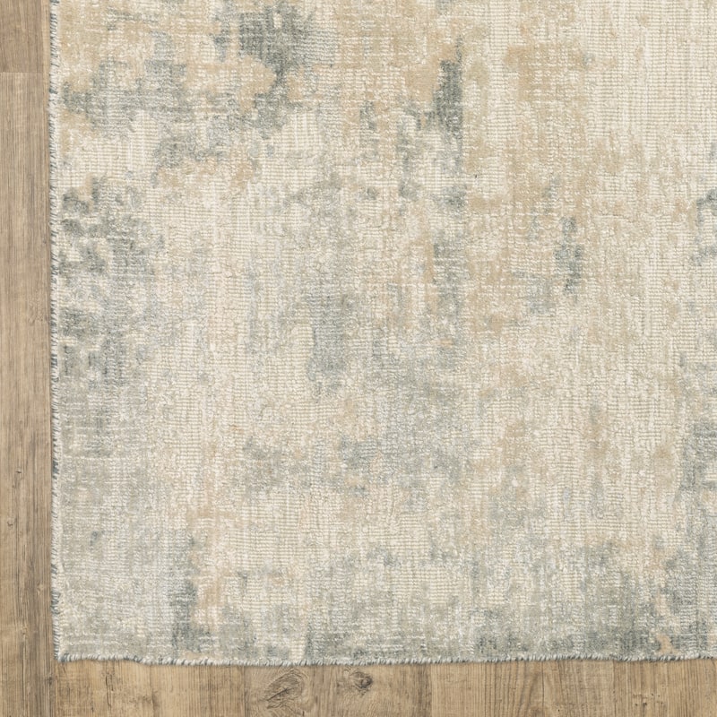 Somerset Textured Abstract Slate/ Beige Hand-made Wood Blend Area Rug