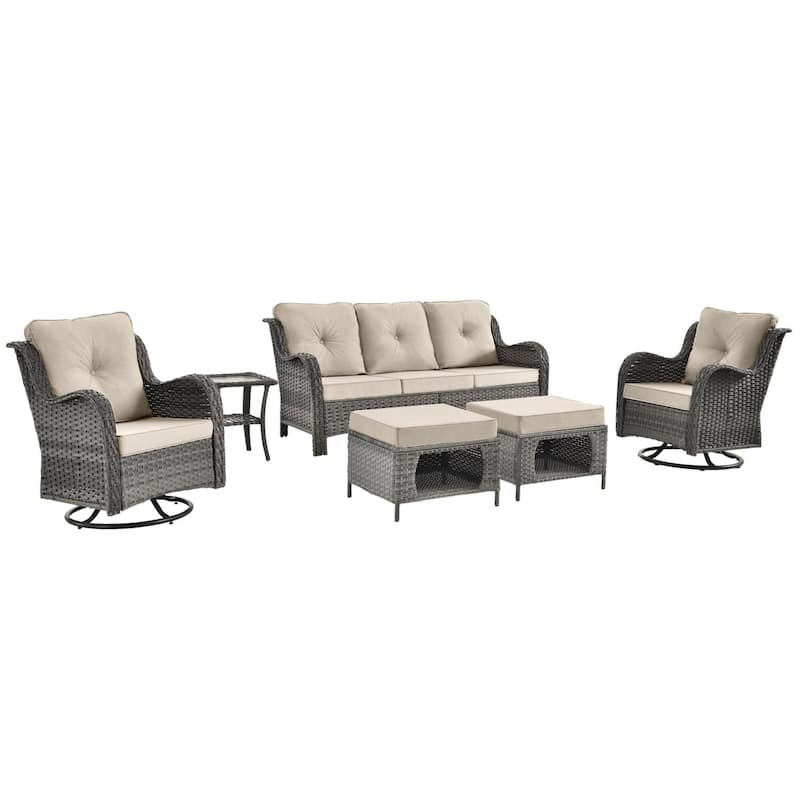 6 Piece Wicker Outdoor Patio Furniture Set Swivel Chairs Sofa Ottoman
