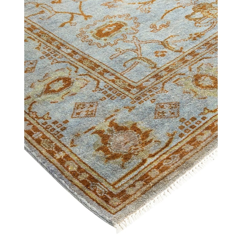 Overton Hand Knotted Wool Vintage Inspired Modern Contemporary Overdyed Blue Area Rug - 4' 7" x 6' 10"