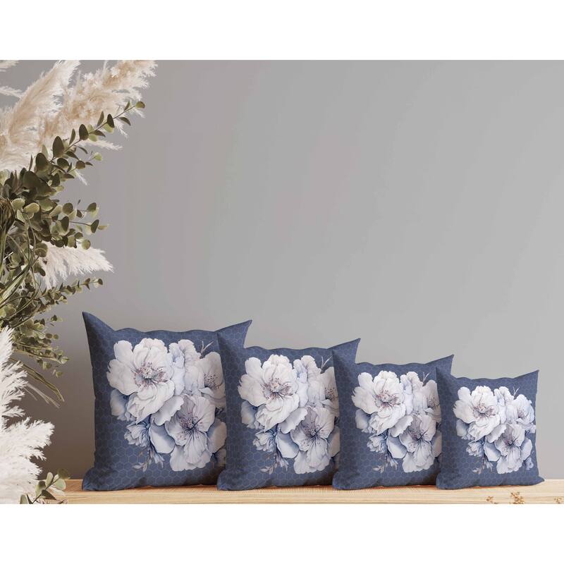 Magnolia Majesty Faux Suede Reversible Throw Pillow Blue and Fog