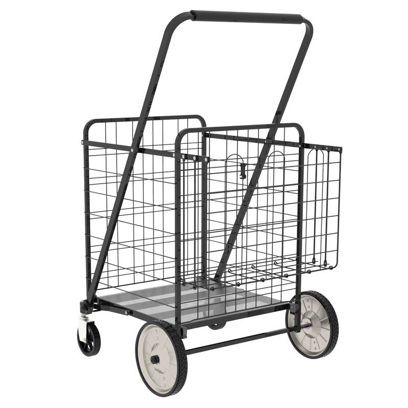 Foldable Super Jumbo Grocery Shopping Cart w/ Double Basket & 360 Rolling Swivel Wheel