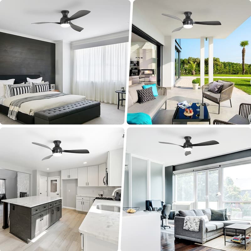 52 Inch Ceiling Fan With Light and Remote Brushed Nickel Low Profile Ceiling Fan 6 Wind Speed - 52in