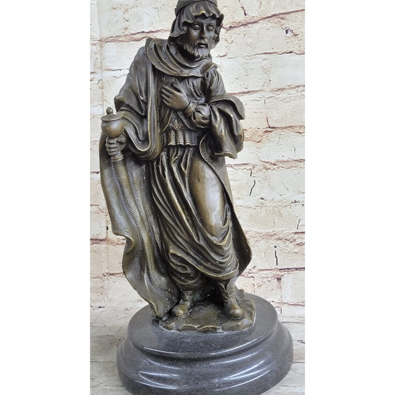 Wise Man Christmas Traveler Nativity Christianity Bronze Statue Sculpture 14 Inches X 6 Inches