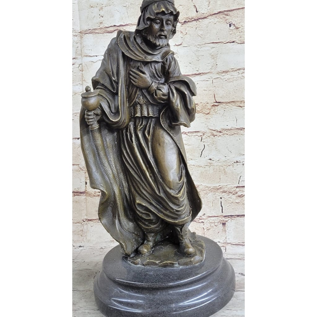 Wise Man Christmas Traveler Nativity Christianity Bronze Statue Sculpture 14 Inches X 6 Inches