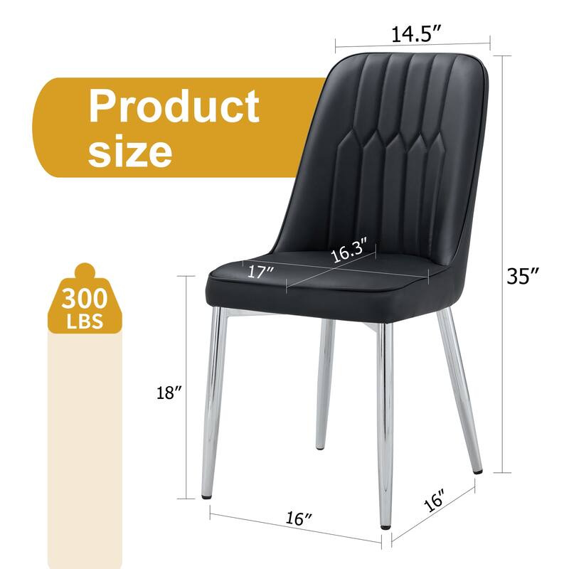 Roomfitters PU Dining Chairs with Sleek Back and Silver Metal Legs, Set of 8 for Dining, Bedroom or Office Use, Black+Silver