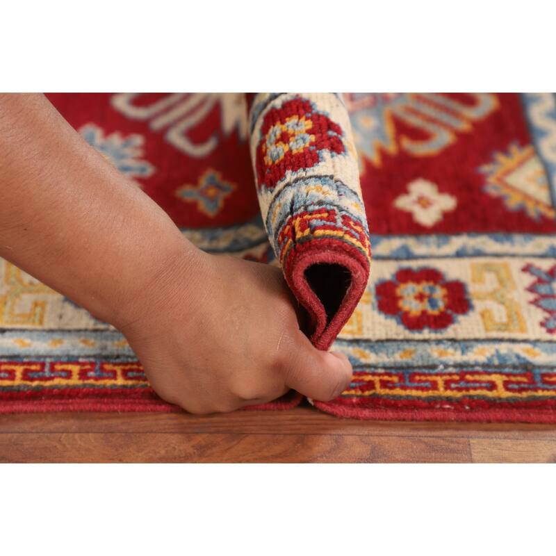 Kazak Accent Rug Hand-Knotted Red Traditional Wool Carpet - 2'7" x 3'10"