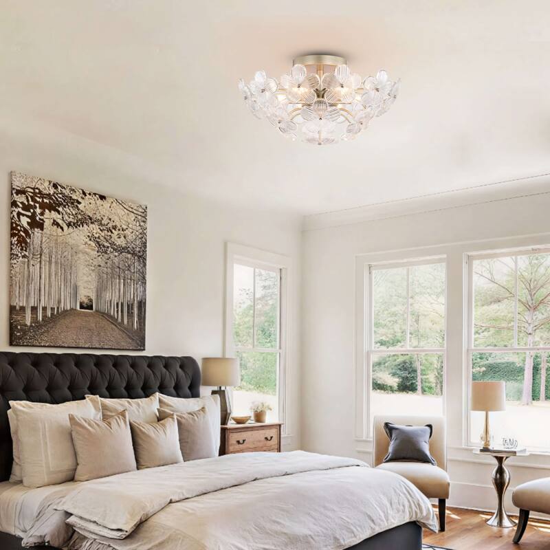 Rosa Modern 6-Light 17.7" Glam Clear Glass Flower Crystal Flush Mount