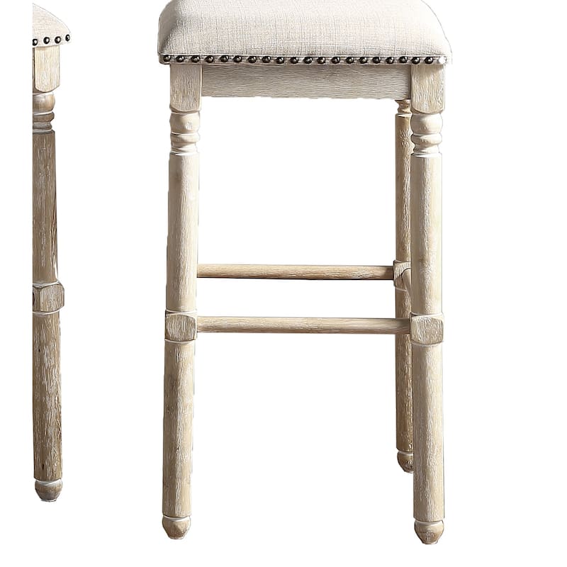 Wood Upholstered Swivel Bar Stools (Set of 2)