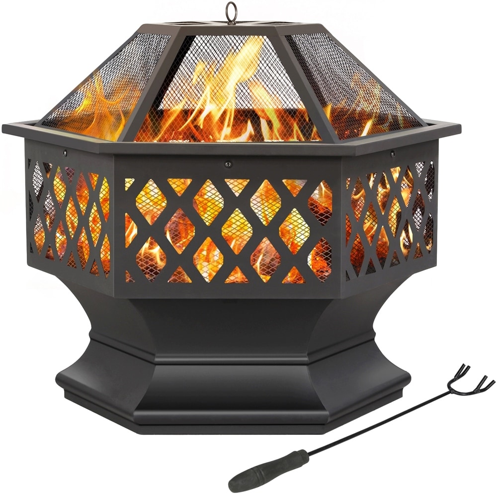 Zimtown Black Iron Fire Pit Hex-Shaped Decoration Accent for Patio,Backyard,Poolside
