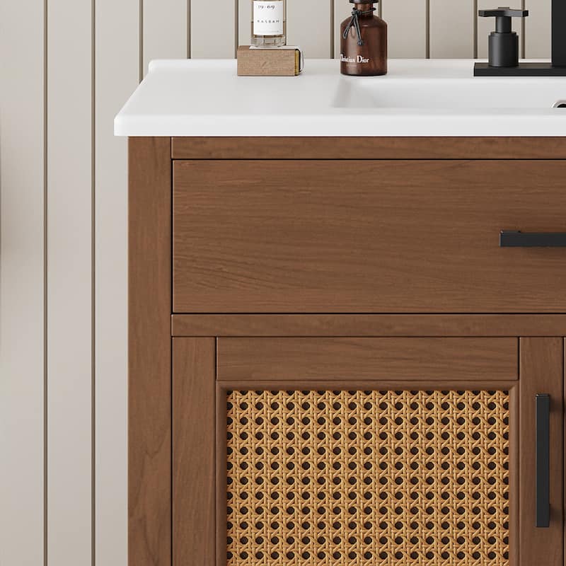 Christopher Knight Home - Amelia 36" Rattan Bathroom Vanity with Sink