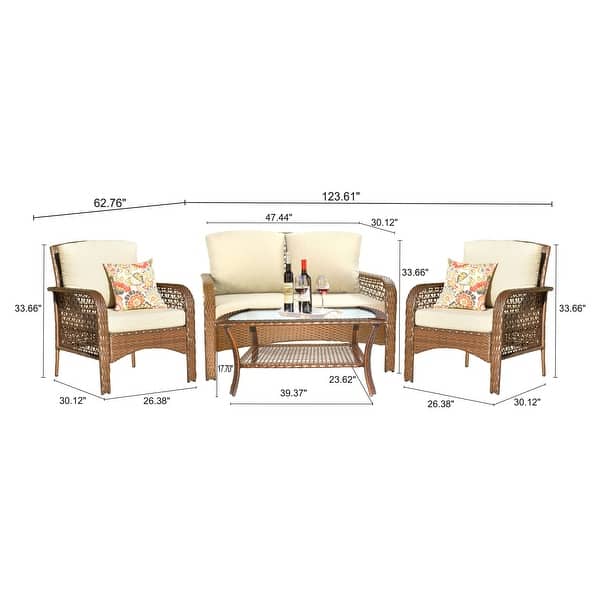 dimension image slide 0 of 3, OVIOS 4-piece Water-Resistant Wicker Deep Seating Outdoor Sofa Set