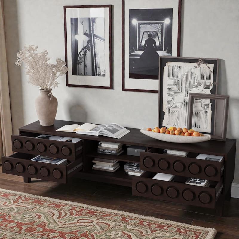 Mid-Century Modern TV Console Table with 4 Drawers for TVs up to 75 Inch, Media Entertainment Center with Storage