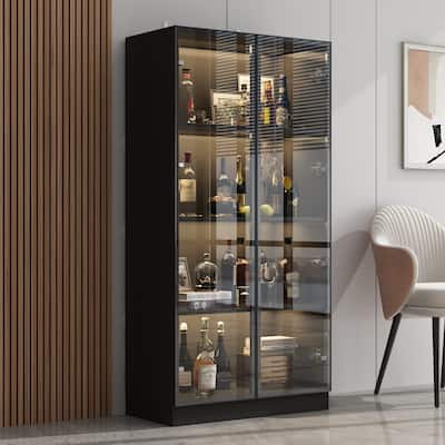 63"Hx31.5"W Lighted Display Cabinet with Glass Doors Bookshelf Buffet