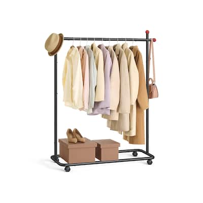 Black Clothes Rack with 2 Rails Storage Shelf Side Organizer and Wheels for Bedroom or Closet - 19.7"D x 40.6"W x 74.6"H