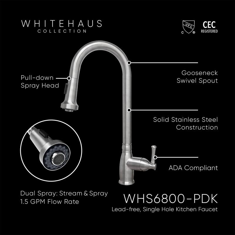 Whitehaus Waterhaus 1.5 GPM Single Hole Pull Down Kitchen Faucet