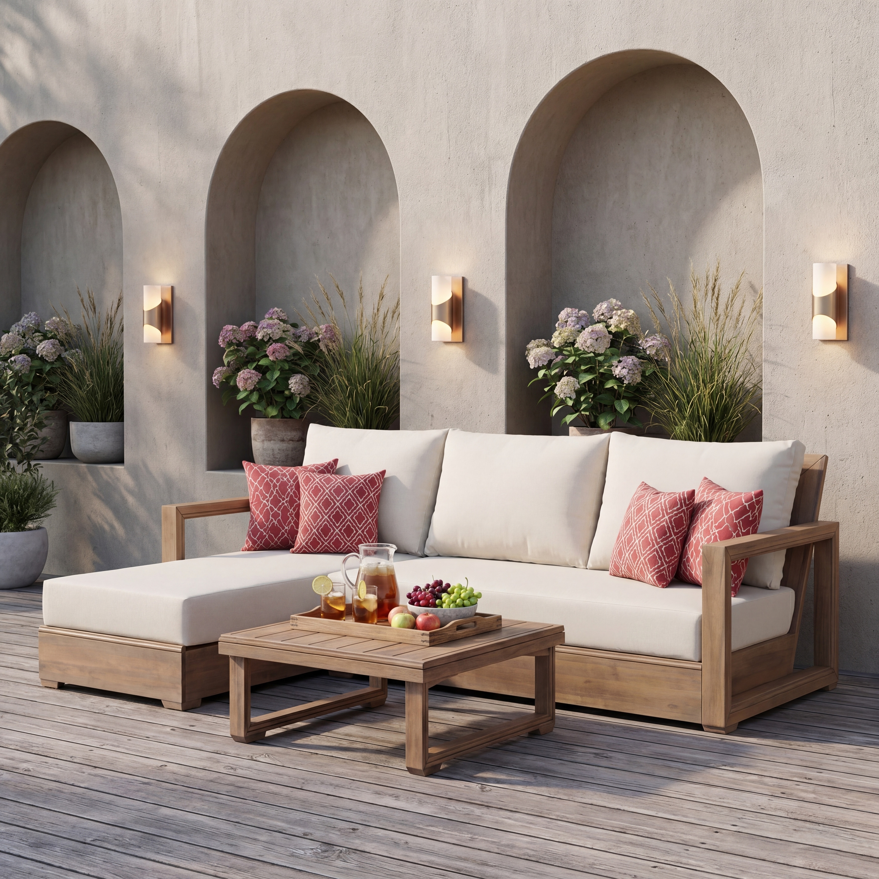 Christopher Knight Home - Celine Outdoor 3-Piece Seactional Sofa Set, Acacia Wood Frame with Cushions & Slatted Coffee Table