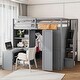 preview thumbnail 1 of 30, Full Size Bunk Bed with Wardrobe,Desk and Shelves Grey