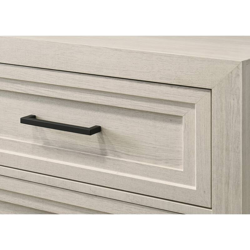 Contemporary Two Drawer Nightstand with Geometric Design and Off-White Finish