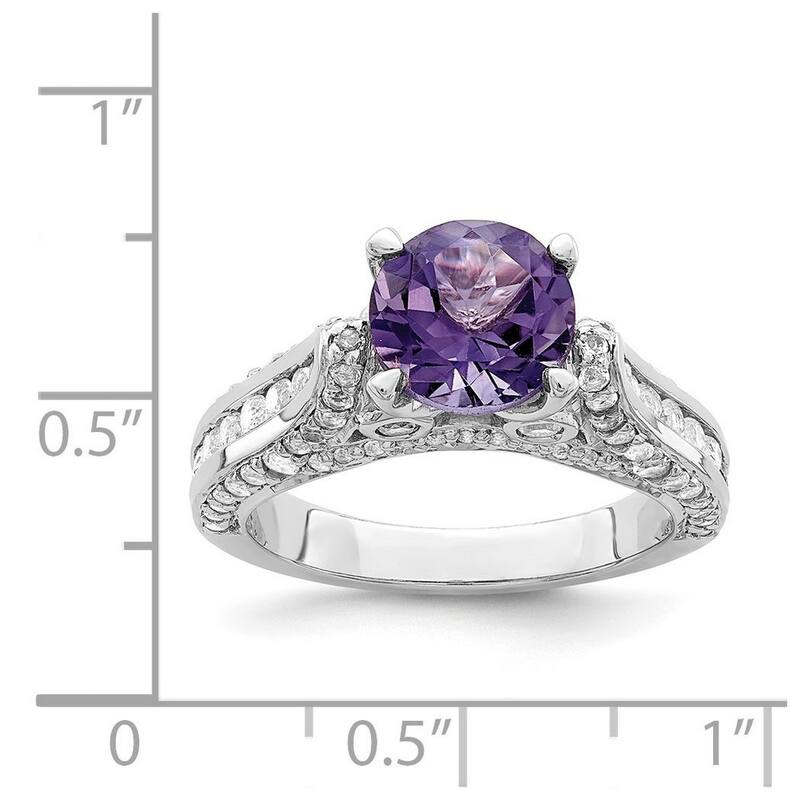 Curata 925 Sterling Silver Rhodium Plated 8mm Amethyst and White Topaz Ring