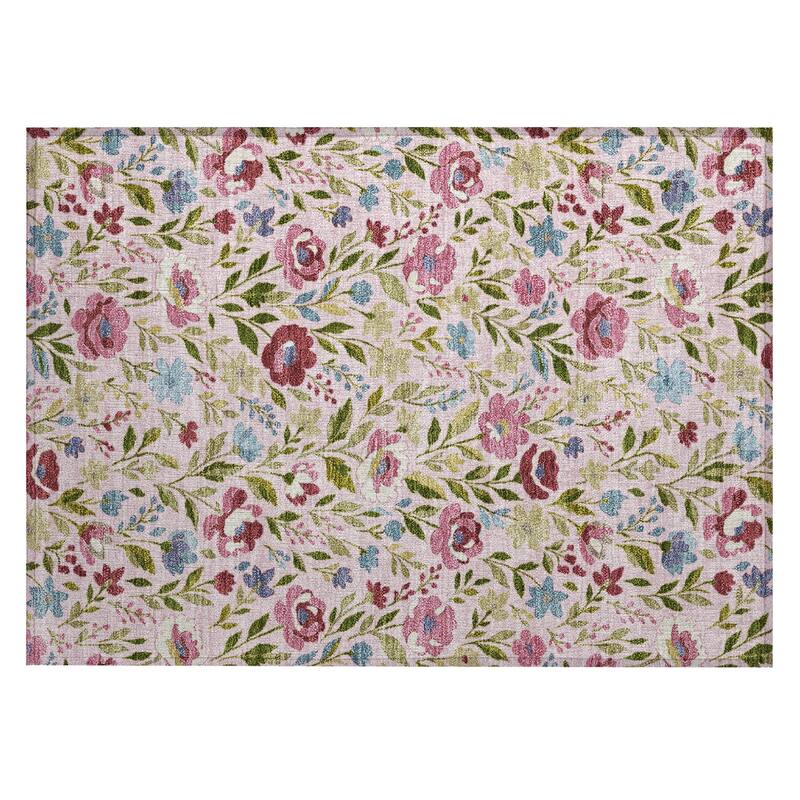 Machine Washable Indoor/ Outdoor Floral Garden Chantille Rug