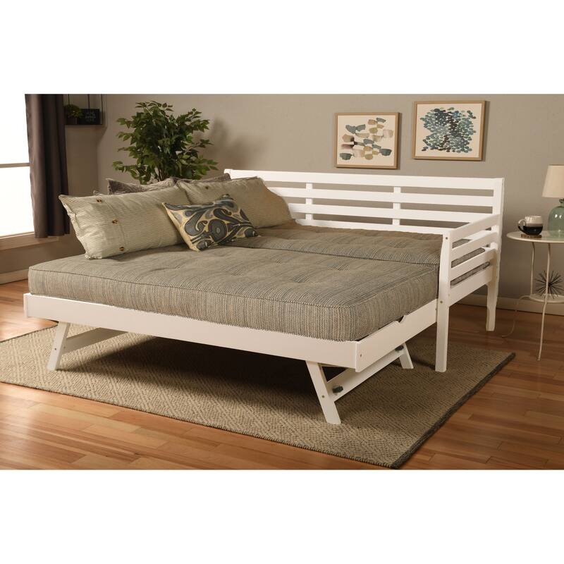 Somette Boho Daybed and Pop Up Bed in White with Mattresses - Seaport Blue
