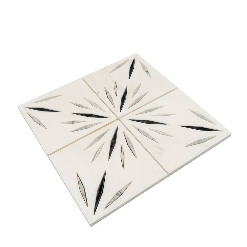 Artisana 12x12 in. Honed Dolomite, Ice Grey, Ania Black Starburst Mosaic Wall and Floor Tile (5 sq ft/case, 5-Pack)