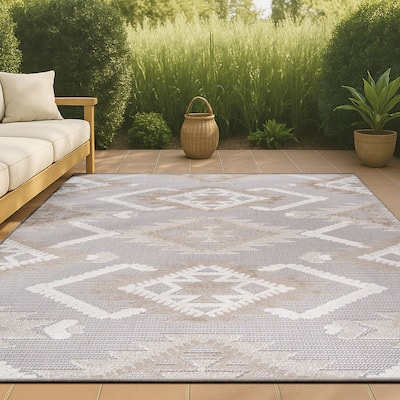 JONATHAN Y Duwun High-Low Pile Neutral Diamond Kilim Indoor/Outdoor Area Rug
