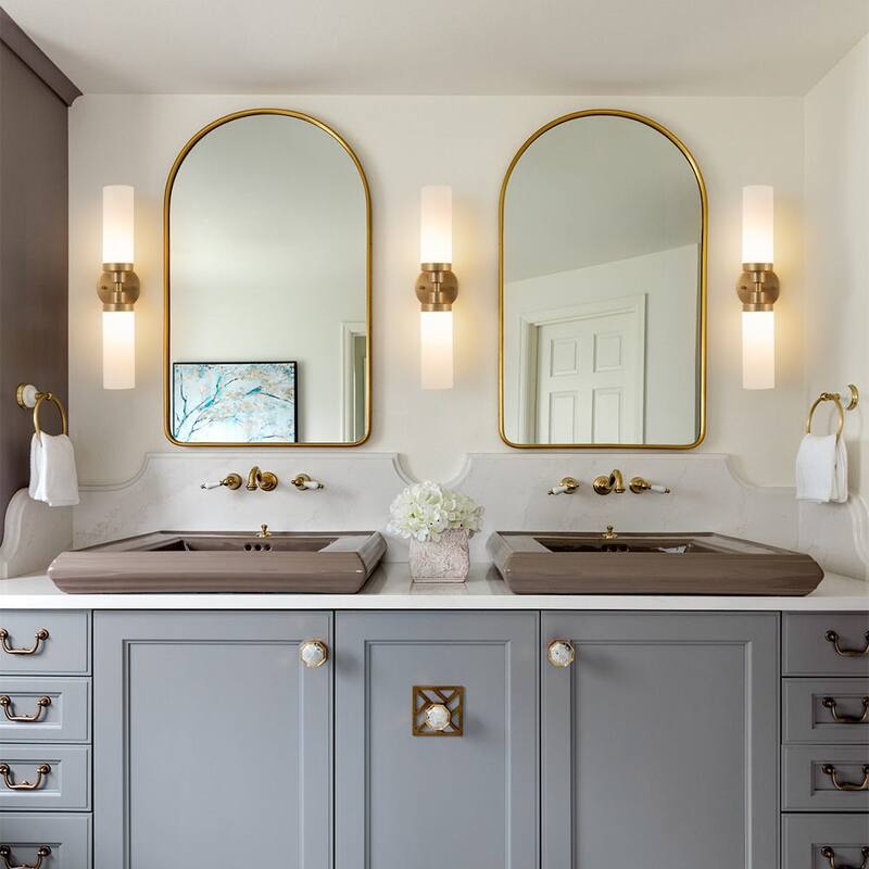 Modern 2-Light Cylinder Milk Glass Vanity Light