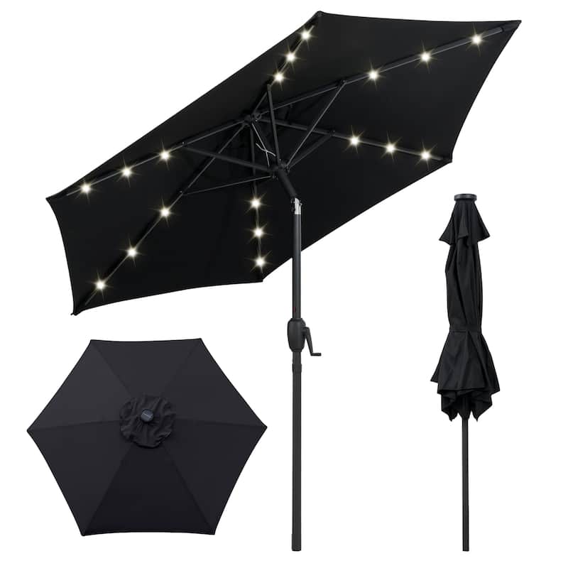 Costway 7.5 ft Solar Powered Patio Umbrella with LED Lights Push