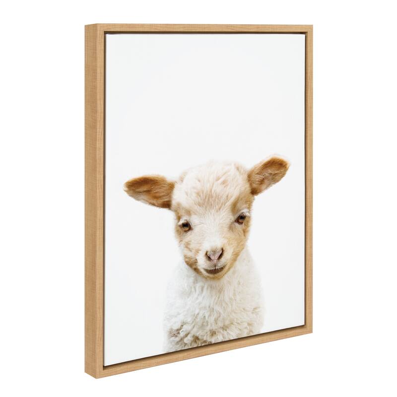 Kate and Laurel Sylvie Animal Studio Lamb Framed Canvas by Amy Peterson Art Studio - 18x24 - Brown