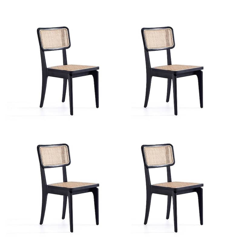 Manhattan Comfort Giverny Dining Chair in Black and Natural Cane - Set of 2 - Black and Nature - Set of 4
