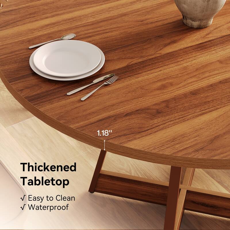 39.4" Round Dining Table for 4, Farmhouse Kitchen Table with Wooden Reinforced Base