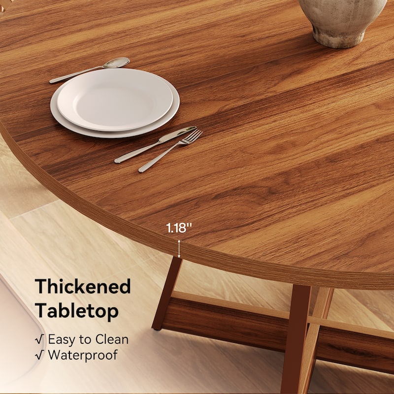 39.4" Wood Round Dining Table for 4, Reinforced Cross-Base Pedestal